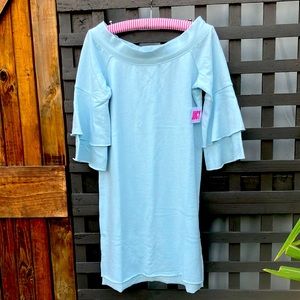 Juicy brand baby blue color sweatshirt dress.  Off the shoulder style. NWT